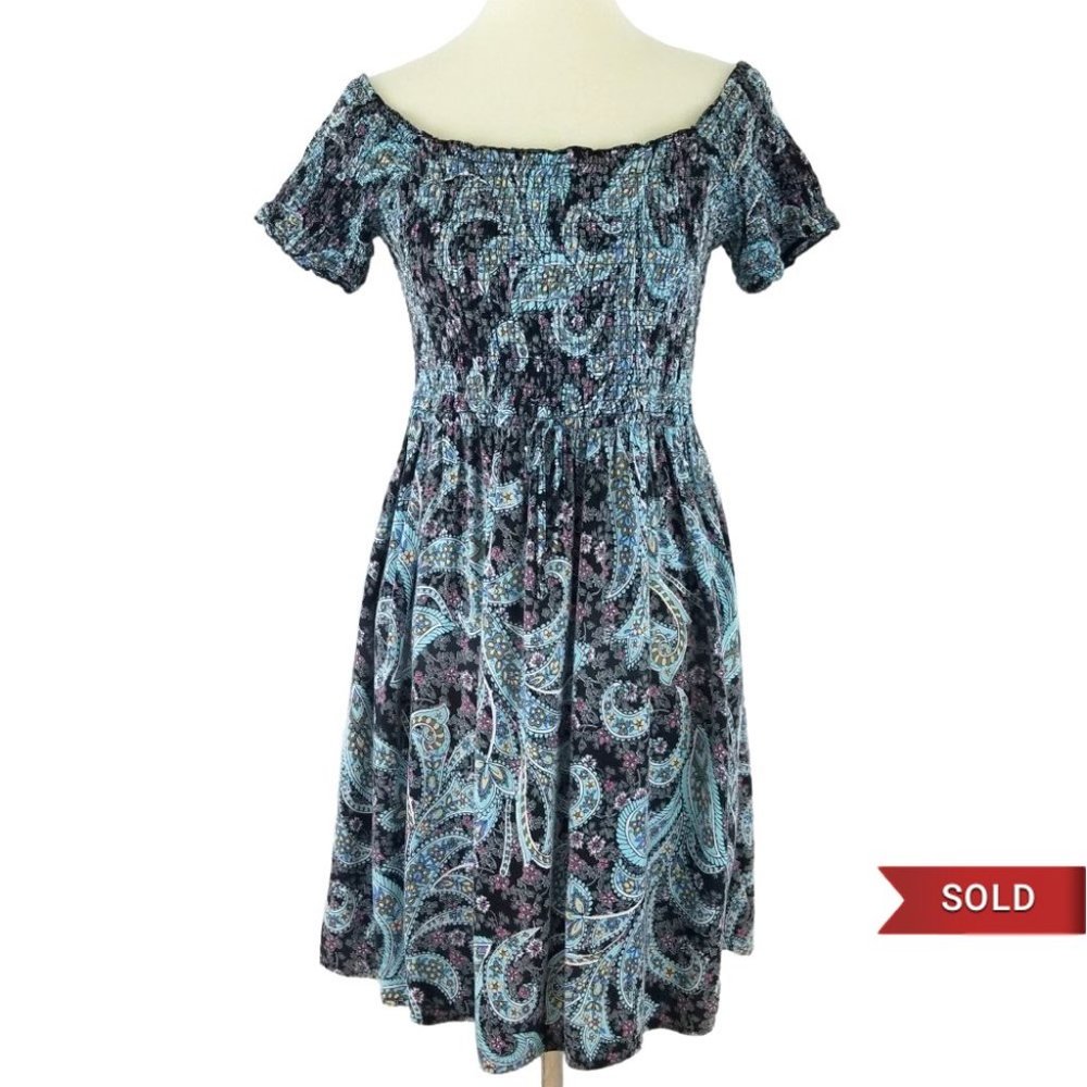 Xhilaration Paisley Off-the-Shoulder Smocked Dress - Picture 1 of 12